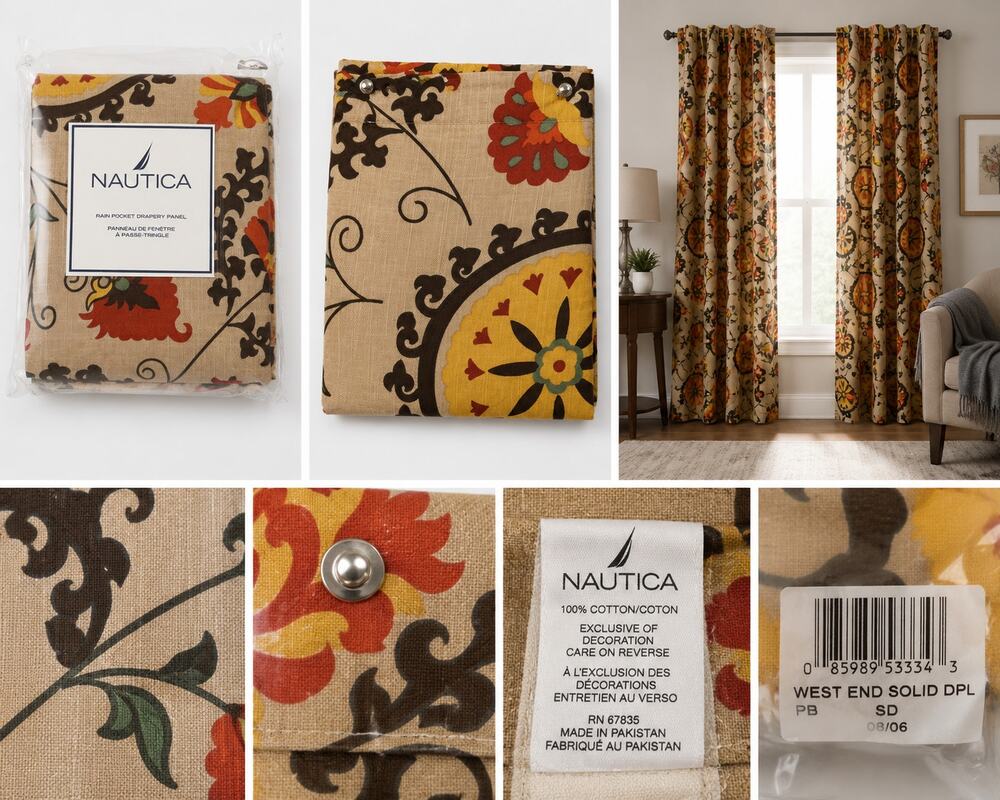 Nautica Decorative Pocket Drapery Panel – Floral Medallion Print